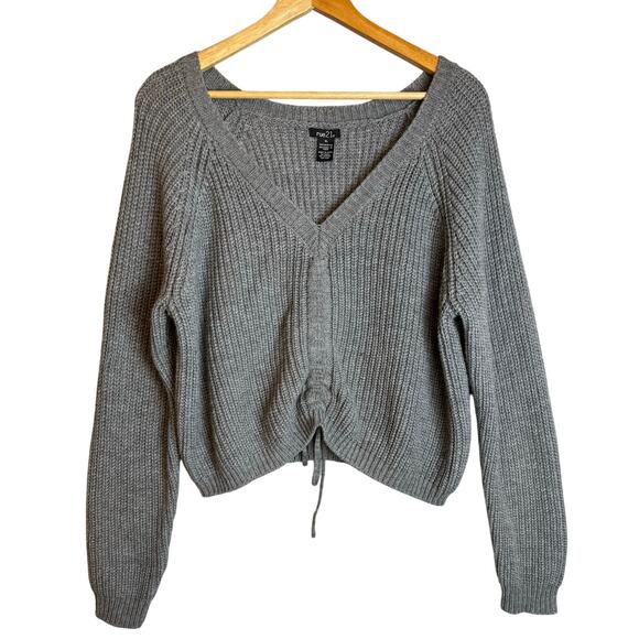 Y2K rue21 Coquette V-Neck Sweater Womens XL Gray Cinched Fairy Balletcore Cozy - Picture 1 of 9